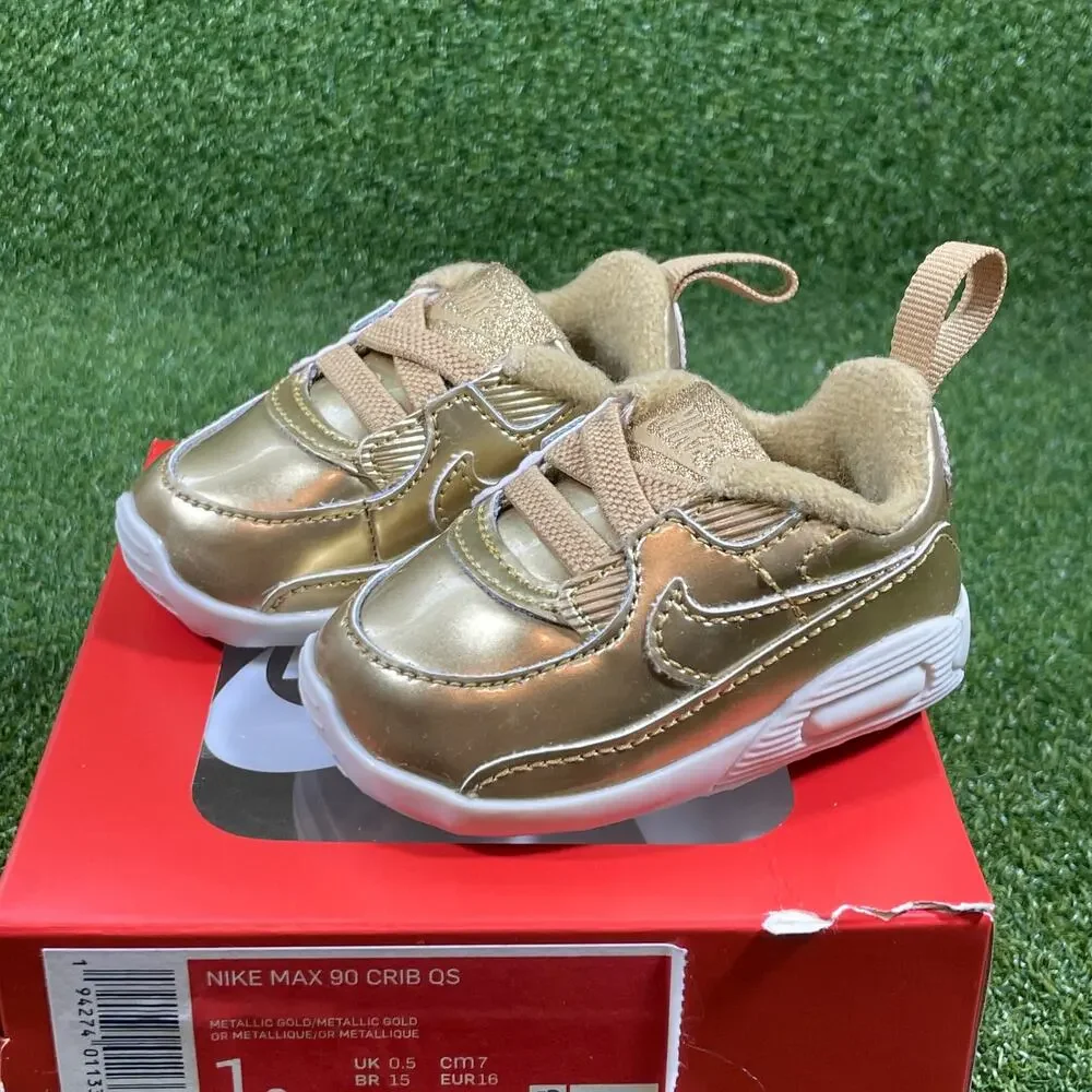 Nike Air Max 90 Crib QS Metallic Gold 2020 TD Toddler Shoes Sneakers Sz 1C